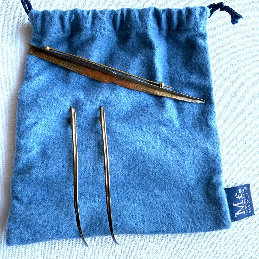 Vintage Mignon Faget Gold Vermiel Armament Earrings and Broach